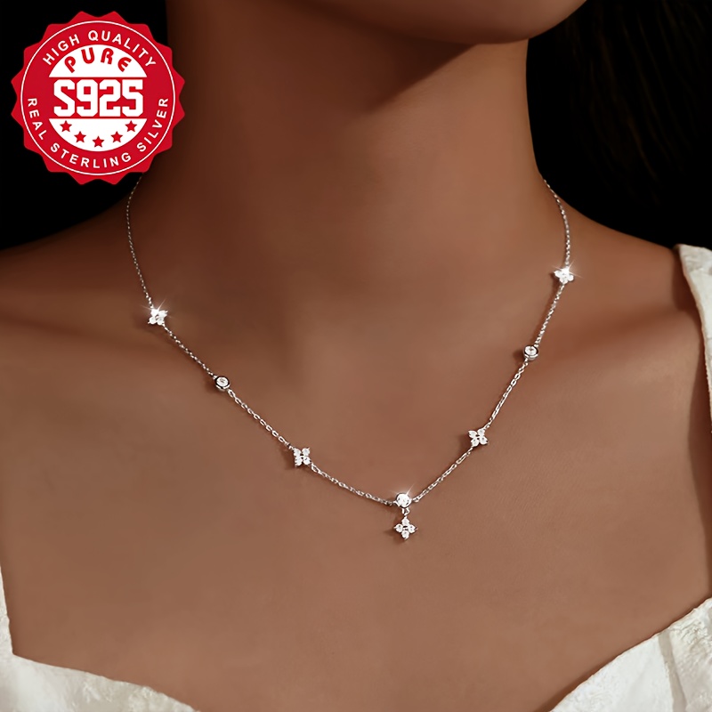 925 Silver Floral Pendant Necklace with Zirconia Stones